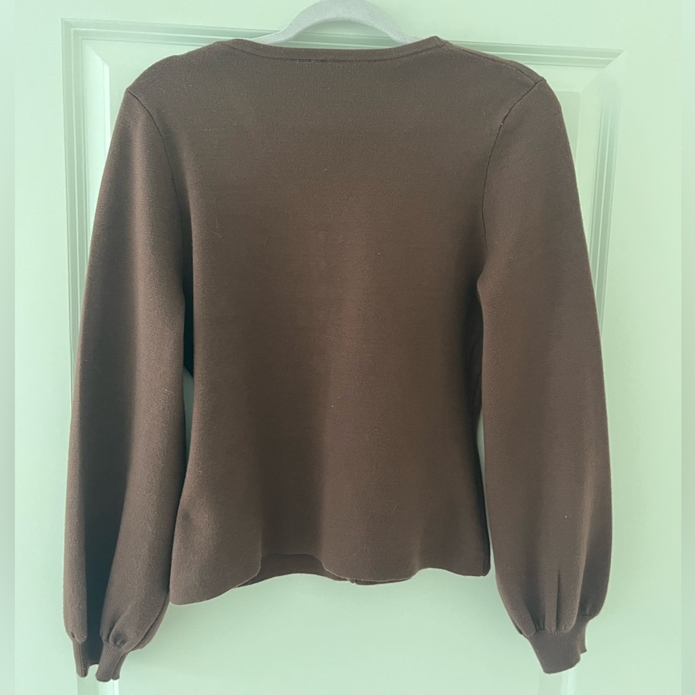 Joie Chocolate Brown Balloon Sleeve V-Neck Cardigan - Picture 2 of 6